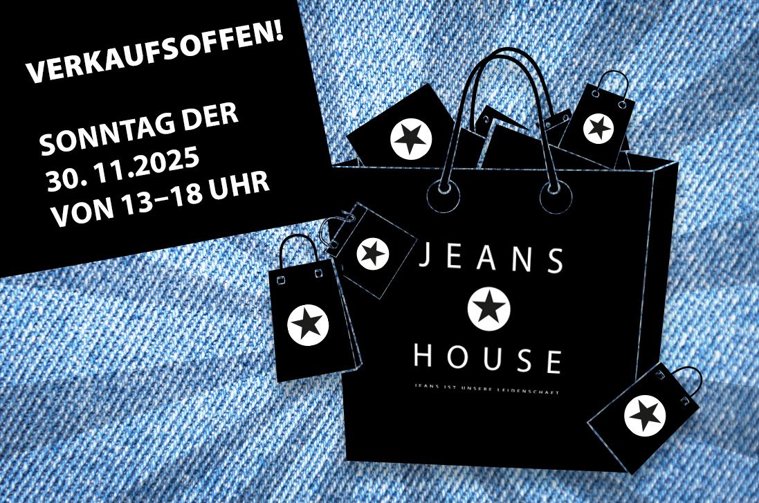 Am 30.11. öffnen wir von 13–18 Uhr für euch! Entdeckt neue Styles, Geschenkideen und exklusive Sonntagsspecials im JEANS HOUSE.